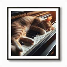 Cat Sleeping On Piano 4 Art Print