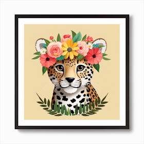 Floral Baby Cheetah Nursery Illustration (6) Art Print