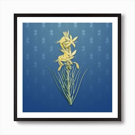 Vintage Yellow Asphodel Botanical on Bahama Blue Pattern n.0808 Art Print