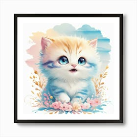 Cute Kitten Pastel Kids Wall Print Art Print