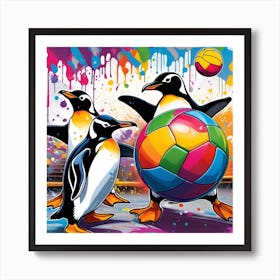 Penguins Playing Soccer Art Print