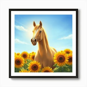 Horse In Sunflower Field 24 Art Print