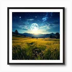 Firefly Serene Meadow Under A Mystical Moonlit Sky 33857 (2) Art Print