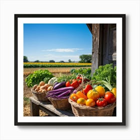 Assorted Vegetables In Peak Season Diverse Lush Greens Ripe Red Tomatoes Plump Purple Eggplants (3) Art Print