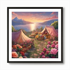 Tents And Roses Art Print