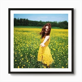 A Cheerful Young Woman Her Hair Reflecting The Suns Summer Light Basks In Natures Beauty While L Art Print