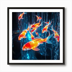 Koi Fish Swimming In A Dark Aquarium Art Print