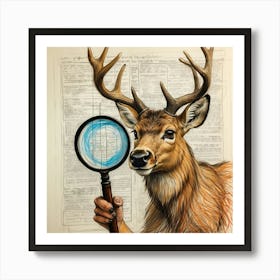 Deer With Magnifying Glass 22 Art Print