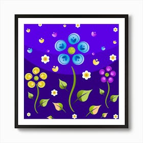 Flowers On Purple Background Art Print