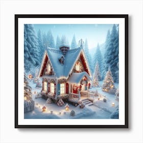 Christmas House In The Snow Art Print