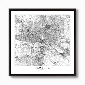 Hamburg White Map Square Art Print