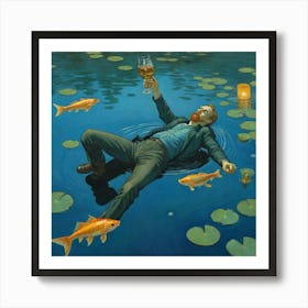 Man’s Quiet Float in a Lily Oasis Art Print