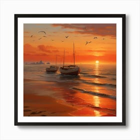 Default Picture An Enchanting Seaside Scene At Sunset With Wav 0 Art Print