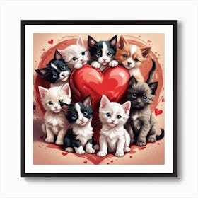 Cute Valentine Kittens Art Print
