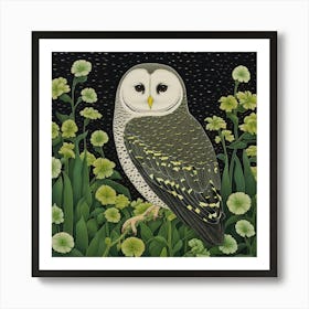 Ohara Koson Inspired Bird Painting Barn Owl 1 Square Art Print