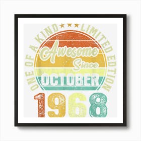 Awesome Since October 1968 54 Yrs Old 54th Birthday Retro Art Print