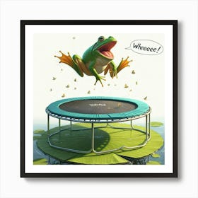 Frog Jumping On Trampoline Art Print
