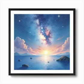 Soft Watercolor Scene With Ethereal Galaxy Light 1 Art Print