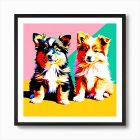 Shetland Sheepdog Pups, This Contemporary art brings POP Art and Flat Vector Art Together, Colorful Art, Animal Art, Home Decor, Kids Room Decor, Puppy Bank - 142nd Art Print