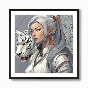 White Tiger Maiden Art Print