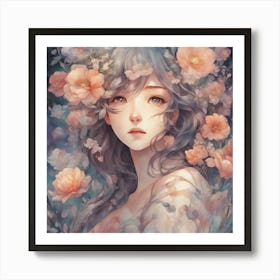 Anime Girl With Flowers 1 Art Print