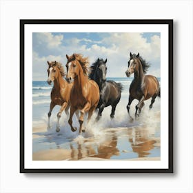 Horses Running On The Beach Art Print 0 Art Print
