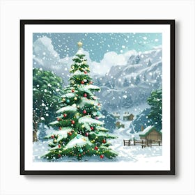 Christmas Banner Texture With A Snowy Landscape 4 Art Print