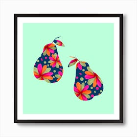 FLORAL PEARS MAGENTA GREEN ON MINT Art Print