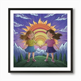 Two Girls Holding Hands 1 Art Print