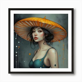 Asian Girl With Umbrella Art Print