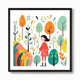 Girl in the forest, whimsical design 4 Art Print