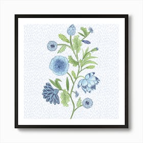 Blue Flowers Indian Style Art Print