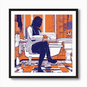 Drew Illustration Of Bath On Chair In Bright Colors, Vector Ilustracije, In The Style Of Dark Navy A (3) Art Print