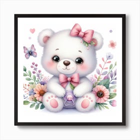 Teddy Bear With Flowers Art Print