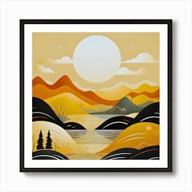 Golden Horizons Minimalist Mountain Glow Art Print