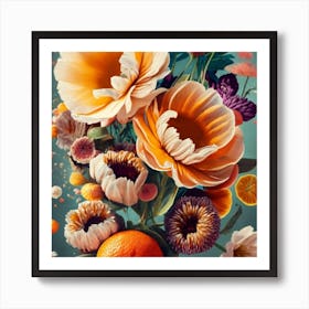 Orange, purple and yellow flowers 7 Art Print