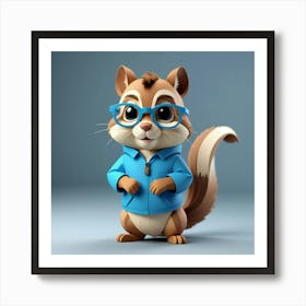 Cartoon Squirrel With Glasses Art Print