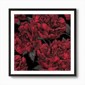 Peonies On Black Art Print