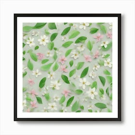 Seamless Pattern Of White And Pink Flowers Art Print