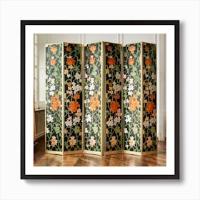 A Floral Design In A Green And Orange Room Divid (4) Art Print