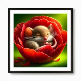 Mouse In A Poppy Flower Art Print