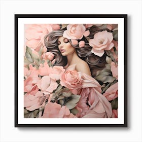 Woman With Flowers Art Print