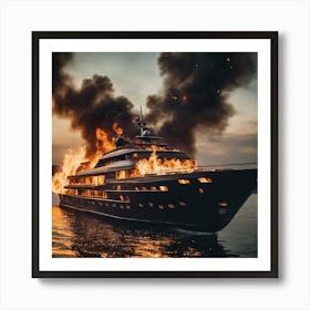 Burning Yacht Art Print