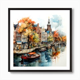 Sunny Canalscape: Vibrant Amsterdam Summer Art Print