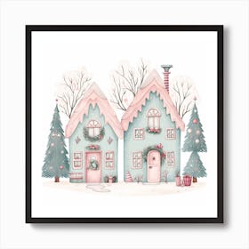 Watercolor Christmas Houses Art Print