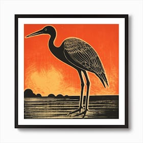 Retro Bird Lithograph Crane 2 Art Print