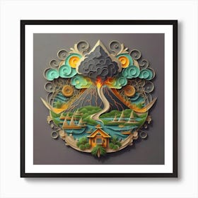 Island Of volcano paper Art Art Print