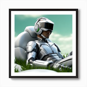 Robot Laying In The Grass 4 Art Print