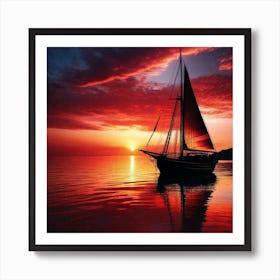 Sailboat At Sunset 3 Art Print