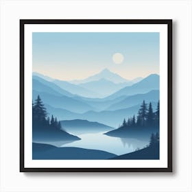 Misty mountains background in blue tone 2 Art Print